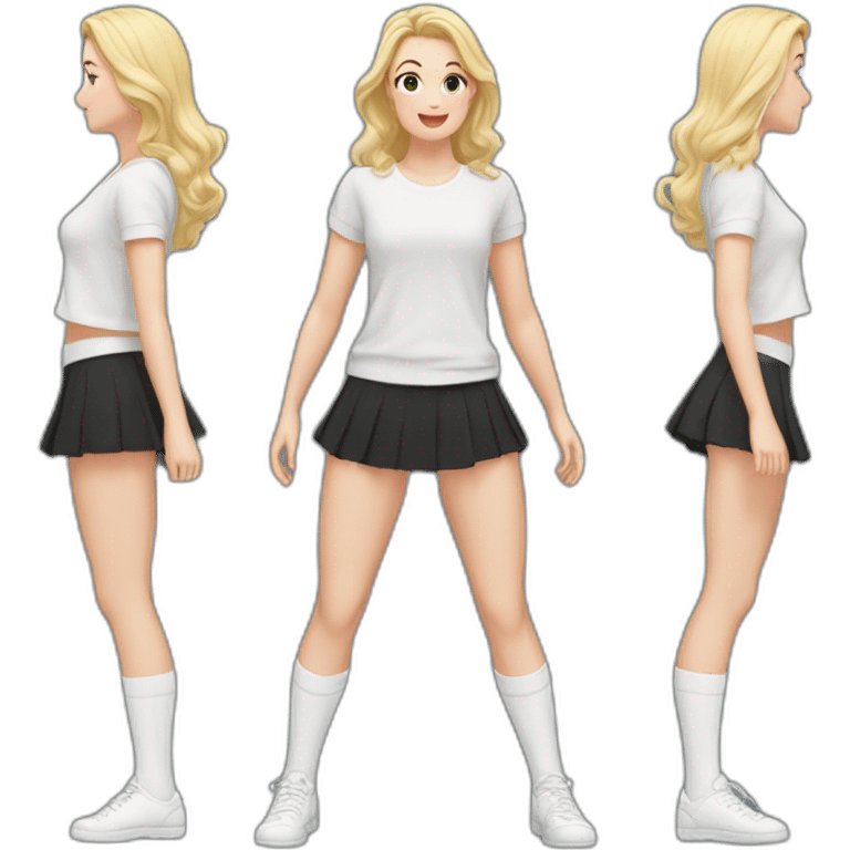 alistic-full-body-caucasian-curvy-beauty-jumping-short black-skirt-back-and-front-views-strong-wind-knickers-long-white-socks emoji