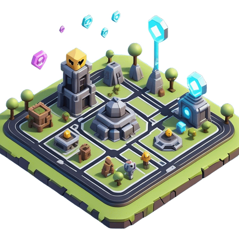 Clash of Clans aesthetic: Cinematic Playful 3D Isometric Holographic Map Emoji, rendered in a 3D vector-style similar to standard emojis with minimal shading and bold, simplified shapes. A compact, distinct form with signature details, softly glowing with a futuristic sci-fi warfare charm. Simplified yet unmistakably iconic, highly detailed and consistent, glowing with a soft radiance and high shine. Stylized with a touch of high-tech brilliance and a soft glowing outline, capturing the essence of a beloved gaming relic with a friendly, playful manner! emoji