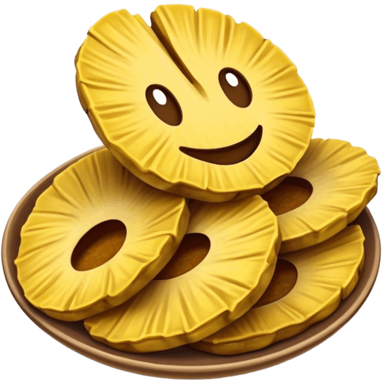 Cinematic Realistic Patacones Dish Emoji, depicted as twice-fried plantain slices with a crispy exterior rendered with detailed textures and dynamic, inviting lighting. emoji