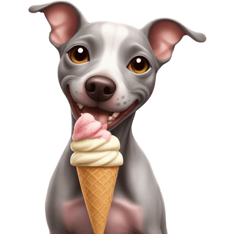 American Hairless Terrier eating ice cream emoji