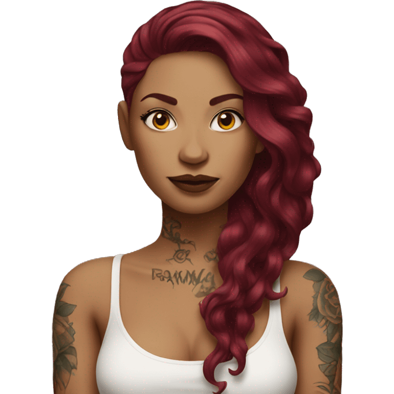 Tattooed woman with long burgundy hair emoji