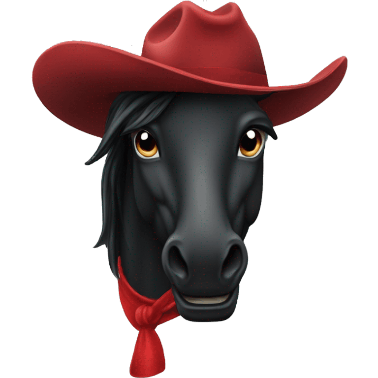 A black horse running with a red cowboy hat emoji