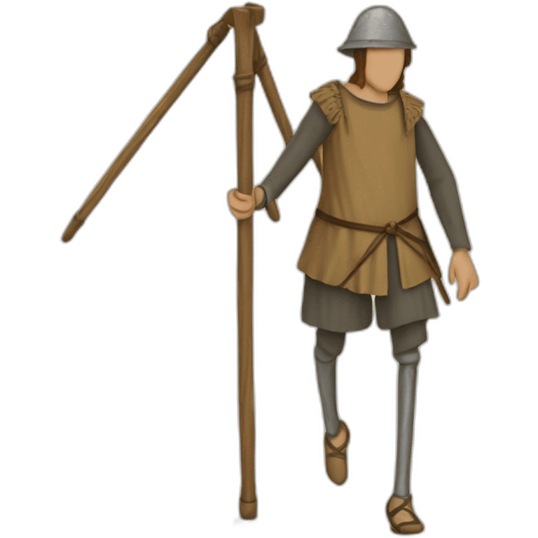 a person walking with stilts on both legs, not using arms, medieval emoji