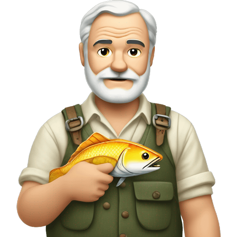 Ernest Hemingway holding a fish in his hands emoji