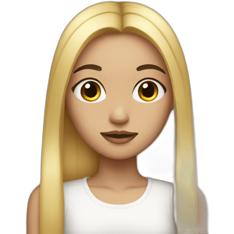 Girl with long straight blond hair and black eyebrows and eyelashes emoji