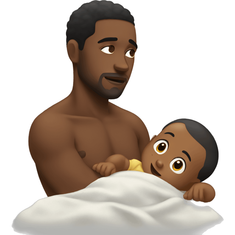 A black man laying next to a baby and there both sweating  emoji