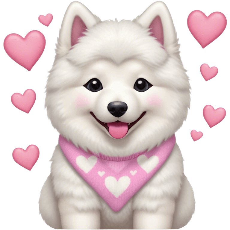 cute 
Samoyed tongue hanging out sitting 
 in a cute pastel sweater with hearts emoji