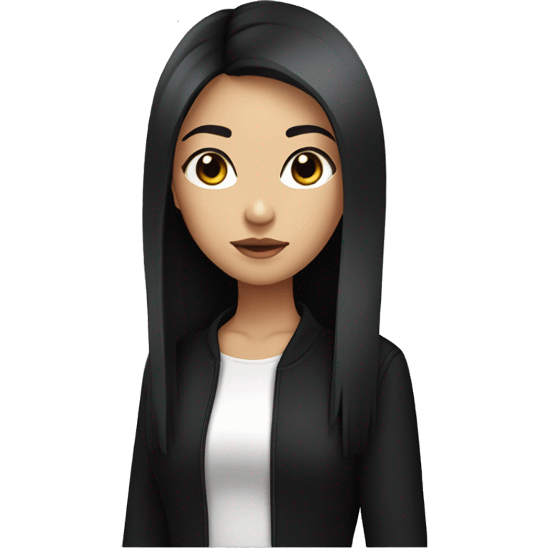 A girl with Asian eyes, with straight hair of medium length and black color, with long eyelashes and in black clothes emoji