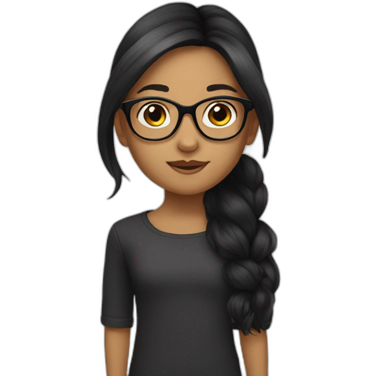 A little girl with black long hair and black glasses. emoji