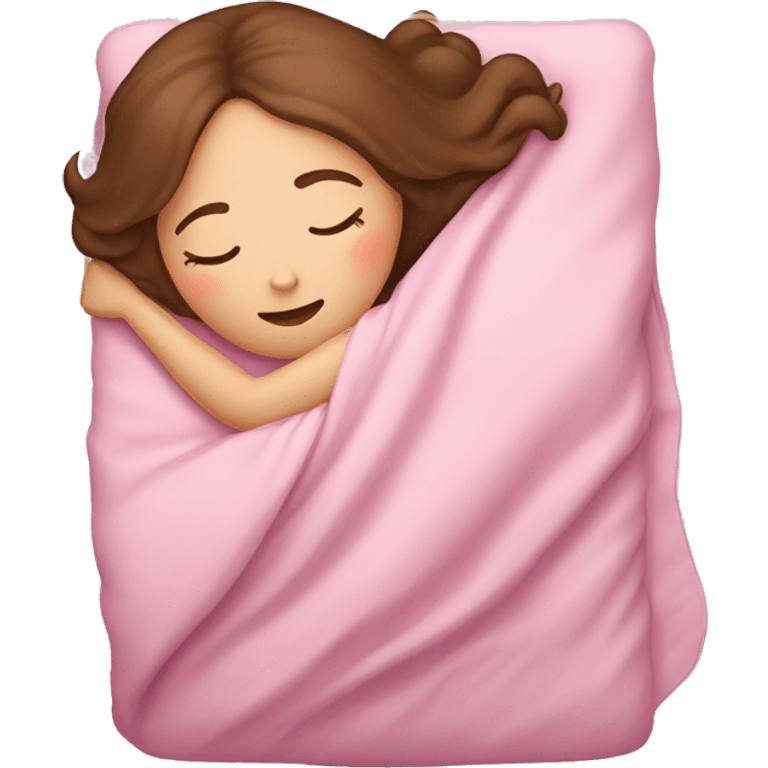 White girl with brown hair sleeping with pink blanket emoji