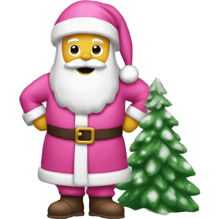 santa next to a snowy christmas tree in pink emoji