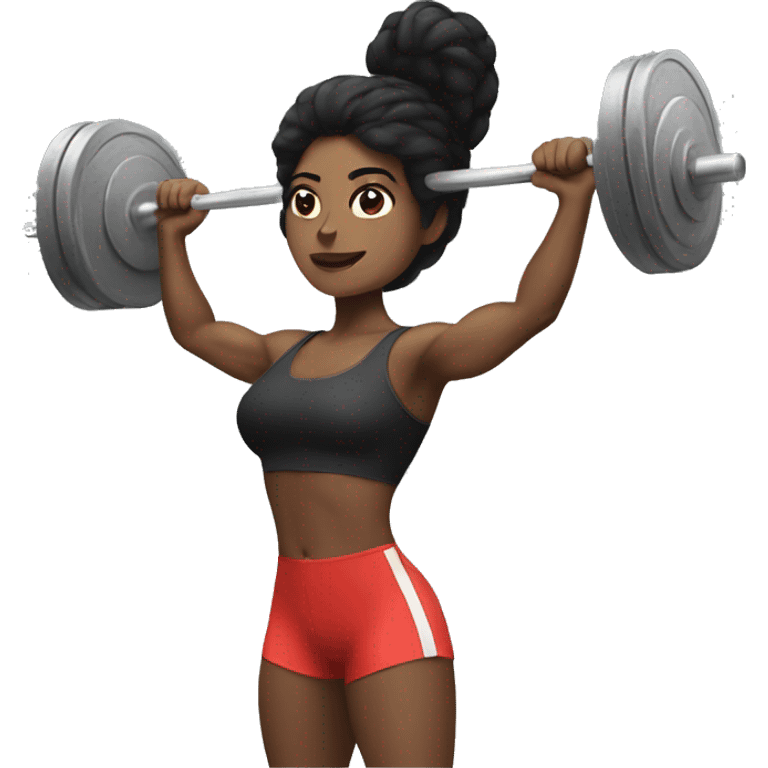 white women with black hair doing power lifting  emoji