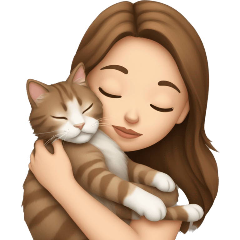 Pretty brown hair girl sleeping with her beige main coon cat emoji