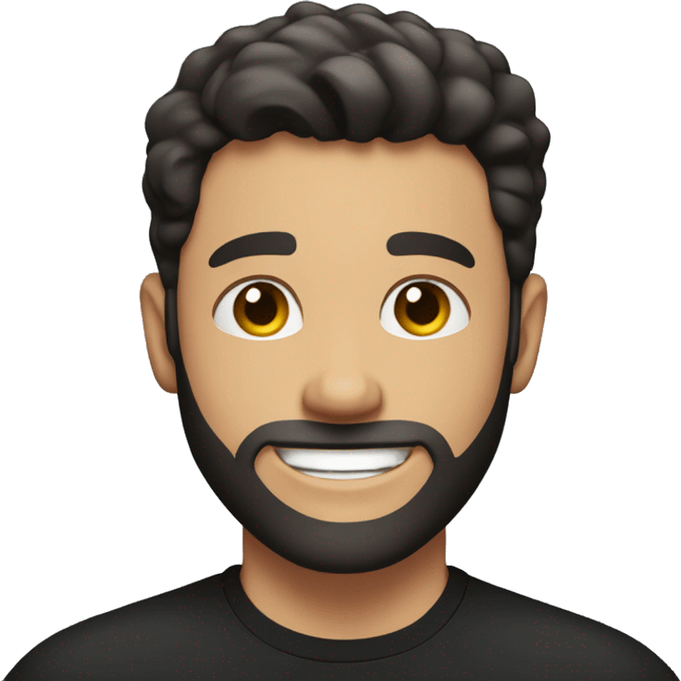 white Young man, with black short hair, and a faded beard, smiling really happy, and muscular but with a black t shirt on emoji