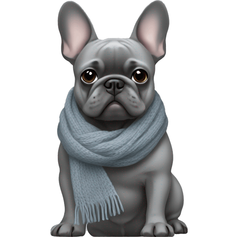 gray French bulldog in a knitted scarf emoji