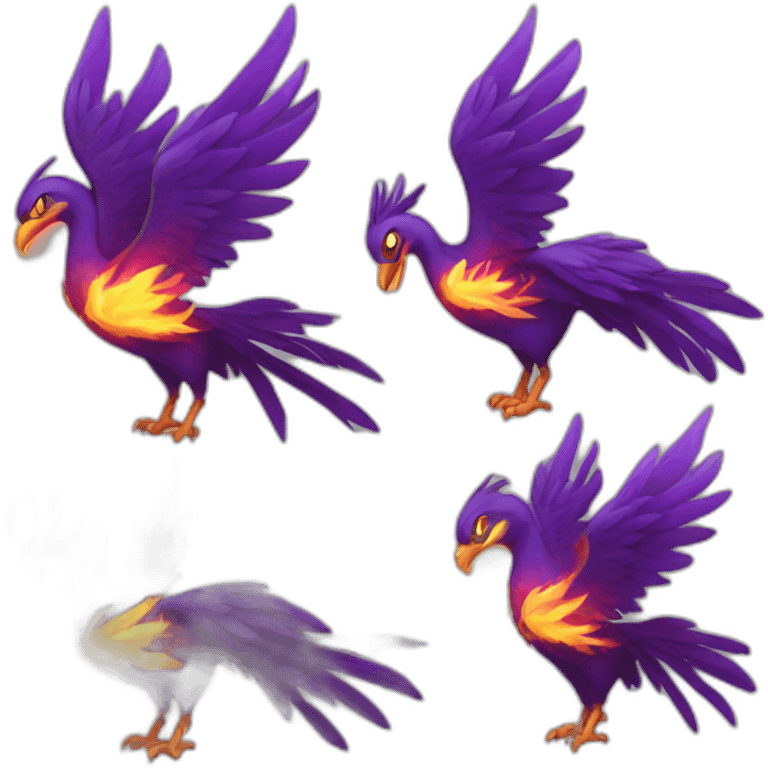 phoenix dark purple flame 5, emotes in different poses emoji