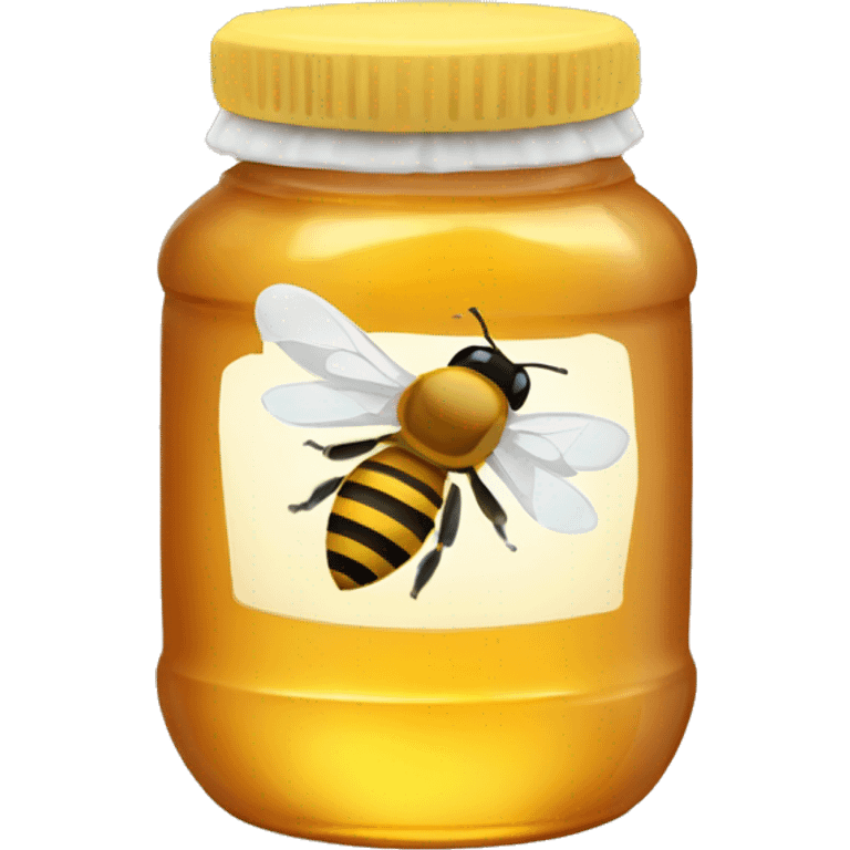 A jar of honey with a plain bottle and a honey bee emoji