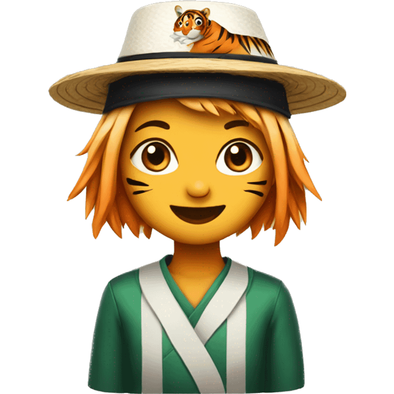 girl tiger wearing a hat made out of sushi emoji