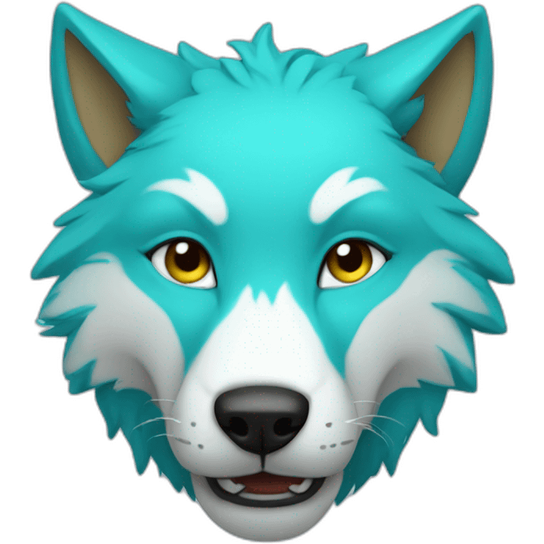 Cyan anthro wolf face emoji