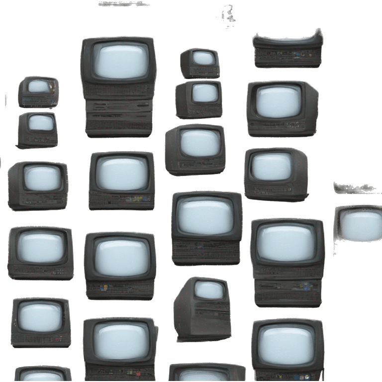 a stack of CRT televisions displaying static emoji