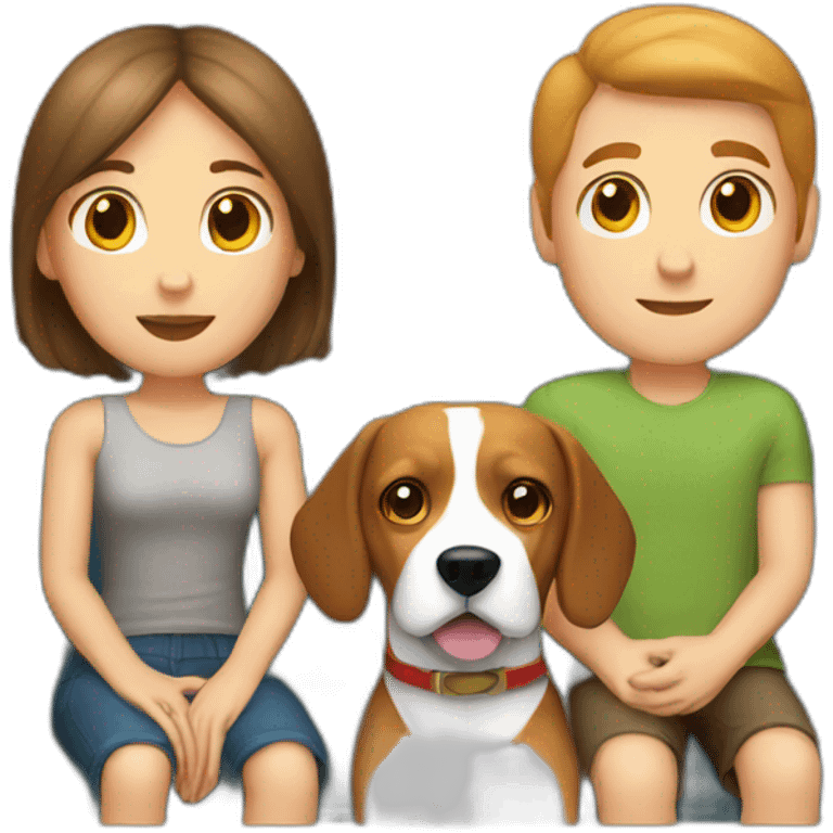 Brown hair White boy and girl and beagle Sit on couch emoji