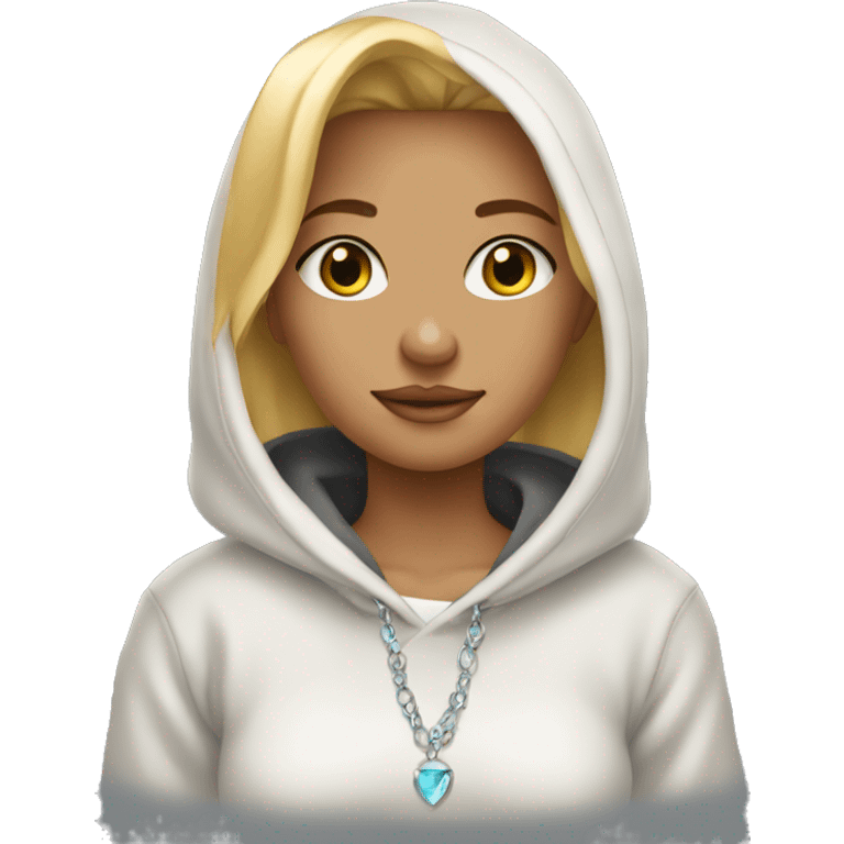 Blonde girl with big hoodie and gold jewerly emoji