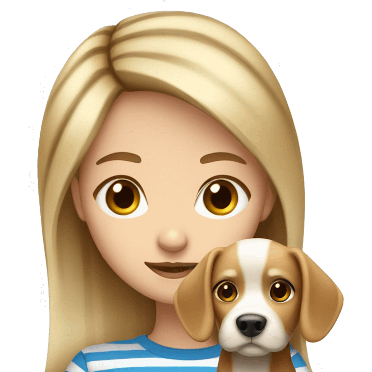 Blond girl with brown eyes holding her blue eyes striped brown dog emoji