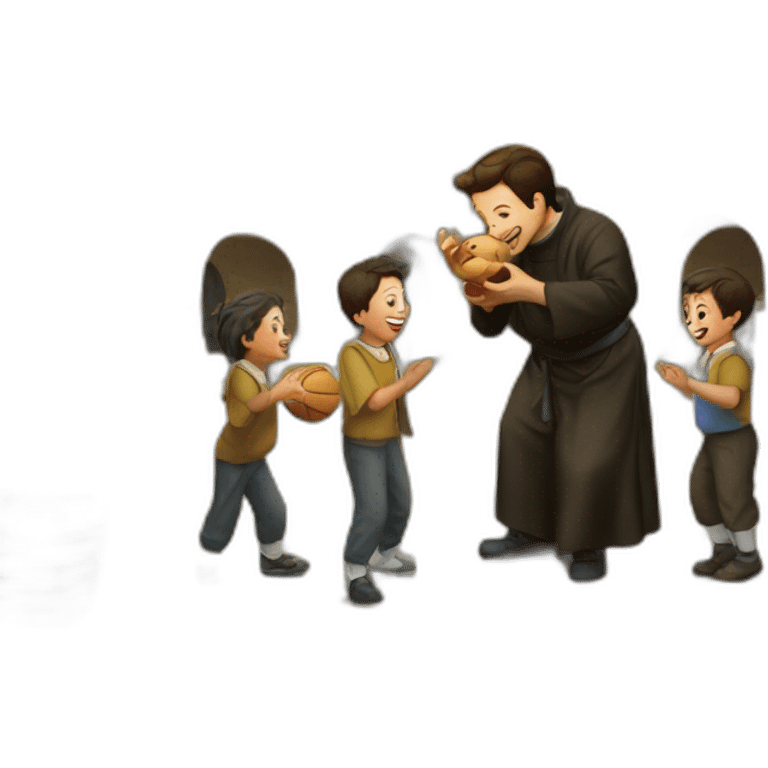 Don bosco playing with kids in the courtyard emoji