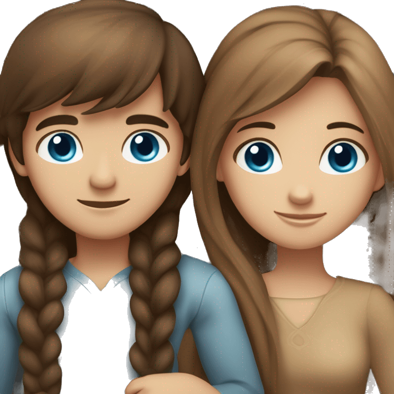 Blue eyed girl Girl with long brown hair hugging a brown eyed boy with long dark brown hair (both hair is straight)  emoji