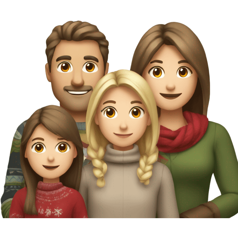 Brown hair dad , brown hair mom , blond little daughter in Christmas festival  emoji