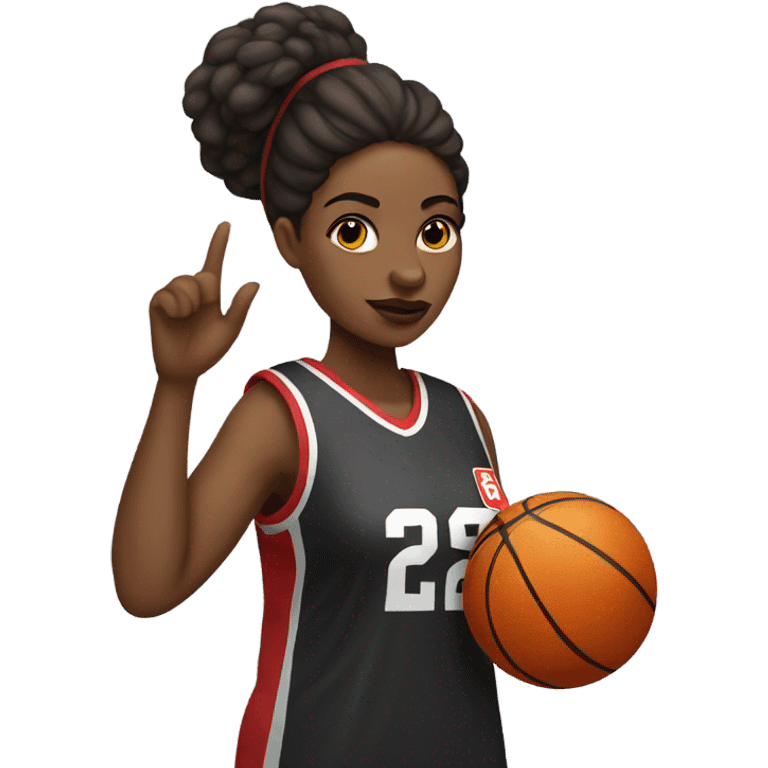 Black women with a basketball jersey on, holding a stop sign emoji