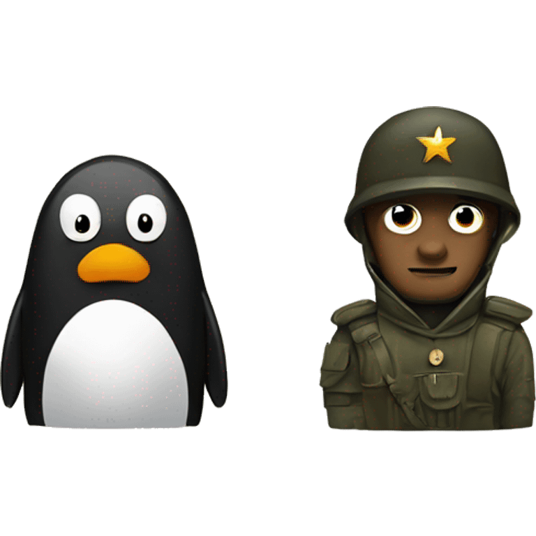 Penguin and man in dark army form emoji