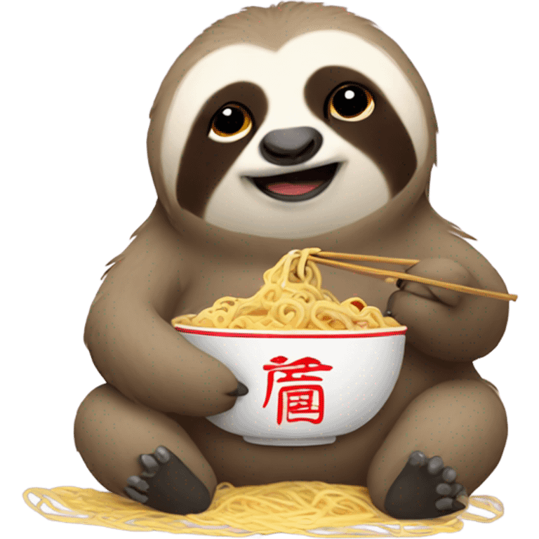 Cute fat sloth eating Chinese noodles emoji