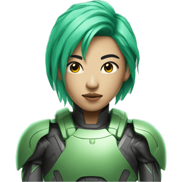 Asian cyborg with green hair emoji