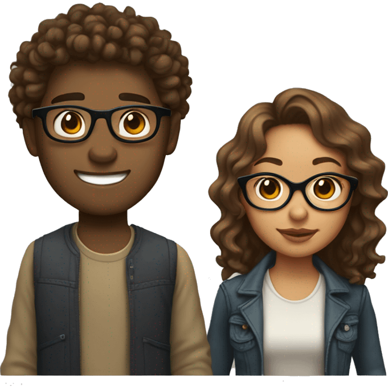 Light skin girl with brown curly hair and glasses holding a light skin man with brown wavy hair looking in love  emoji