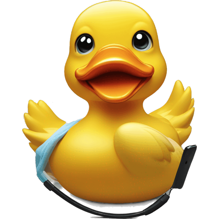 repulsed rubber duck looking at phone emoji