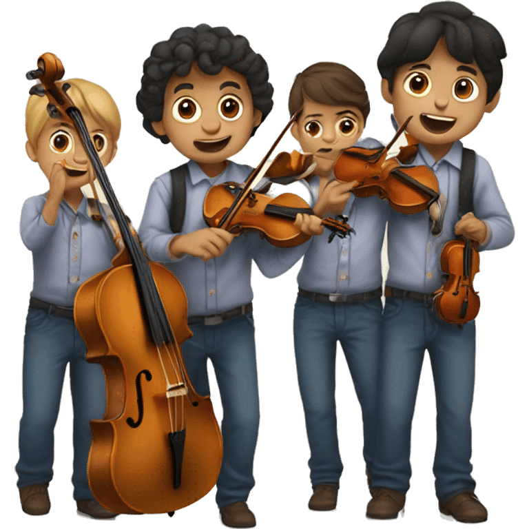 Dos niños y dos aniñas con violines emoji