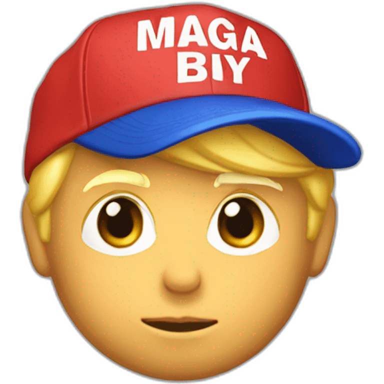 a boy version of donald trump, cap with "MAGA" written on it, flat, emoji emoji