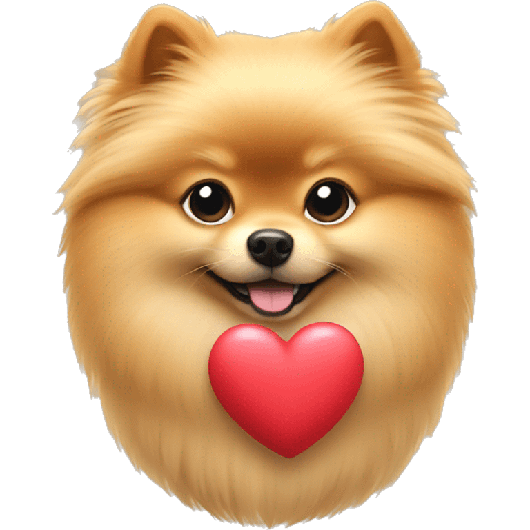 Beige pomeranian holding a heart emoji