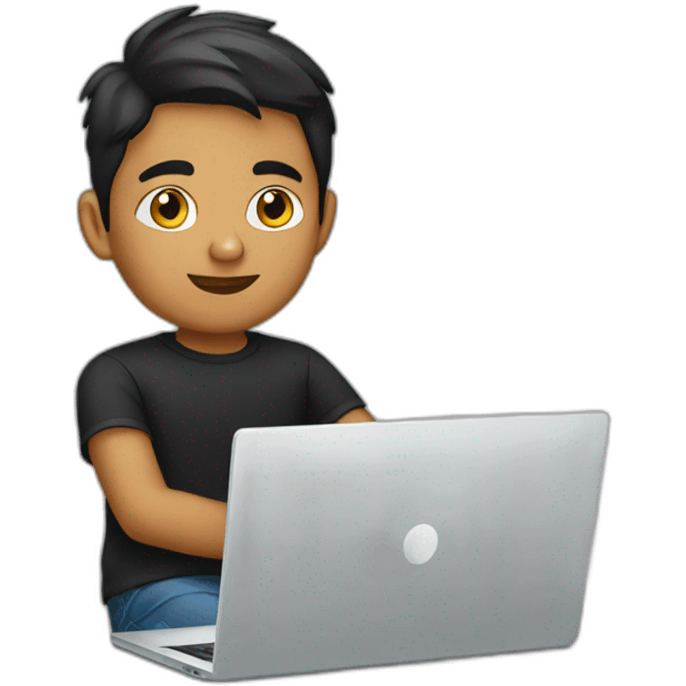 young indian cool designer working on laptop no glasses wearing black t shirt emoji