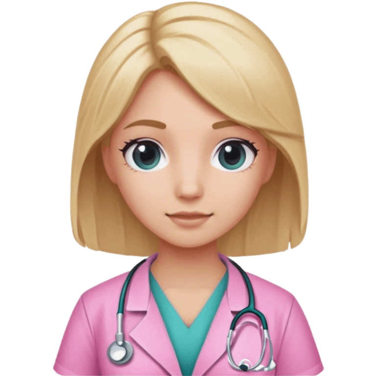 Girl doctor with pink scrub and half blonde hair emoji