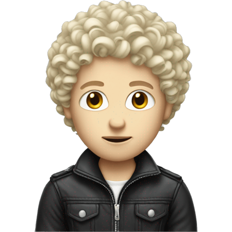 pale boy curly hair dressed in biker style emoji