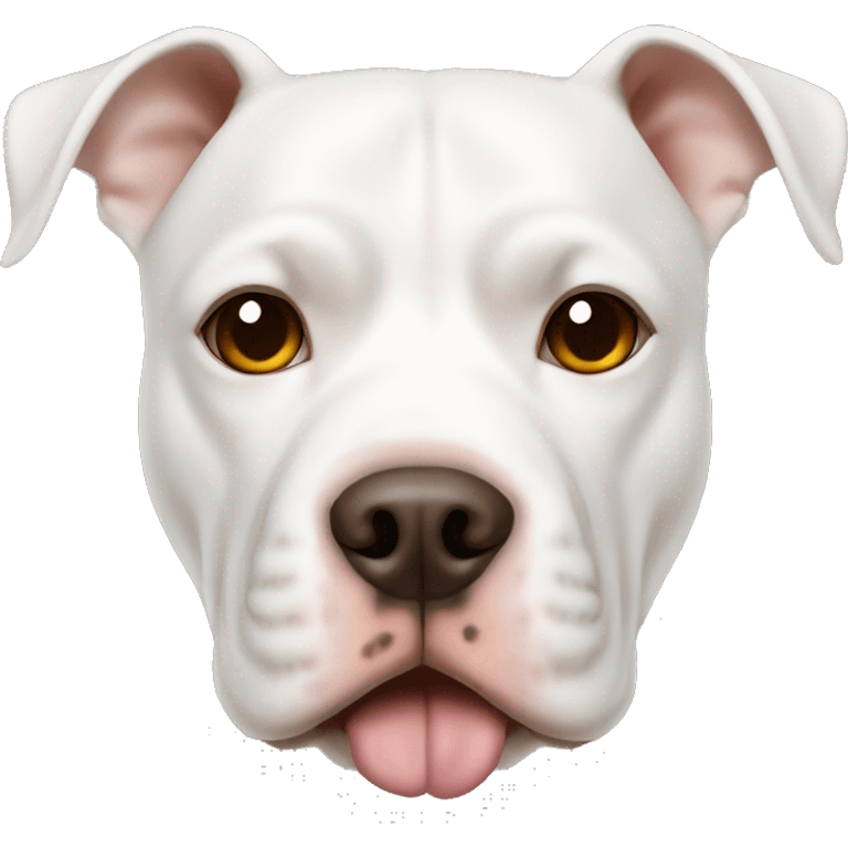 white pitbull dog with brown eyes and a brown ear emoji