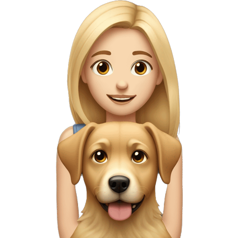 Blonde girl with Scruffy light brown medium sized dog with human eyes emoji