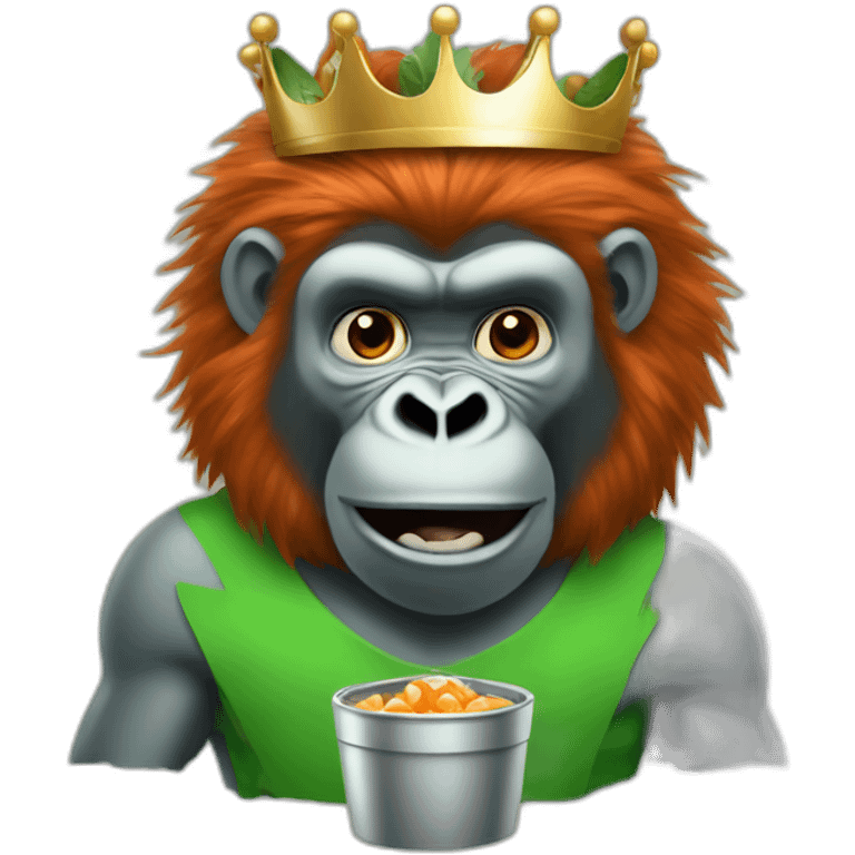 Red hair green skin silver back gorilla with a crown on eating a carrot emoji