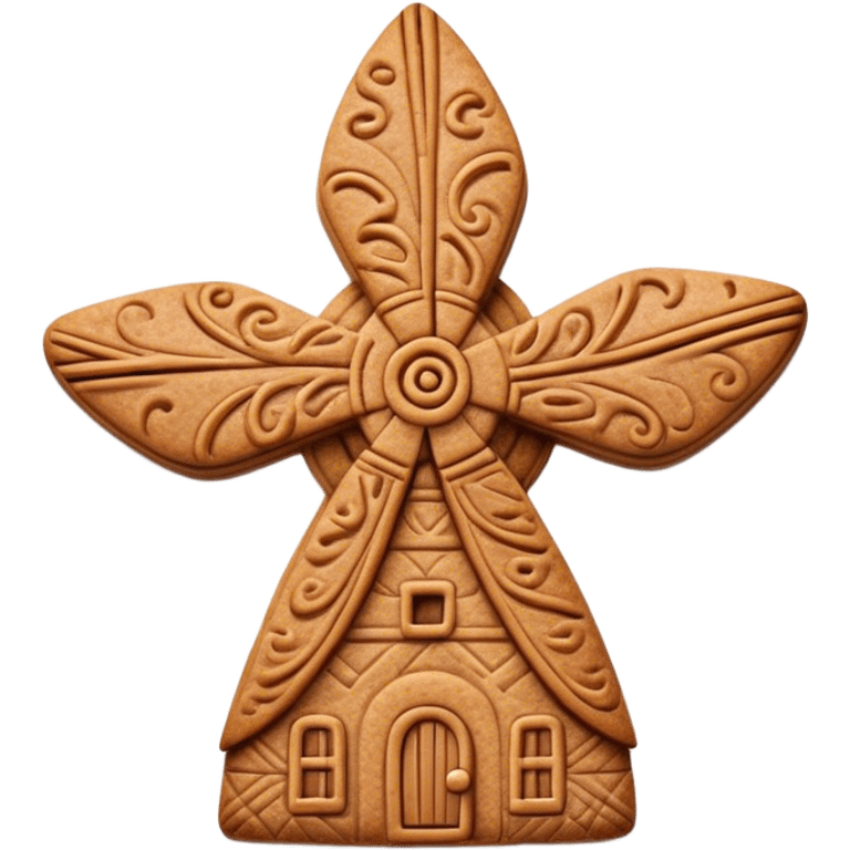 Speculaas Cinematic Realistic Speculaas Biscuit Emoji, depicted as a spiced speculaas cookie crafted in a charming windmill shape, rendered with intricate textures and warm, inviting lighting. emoji