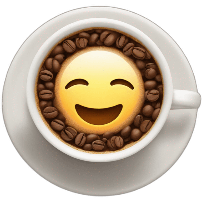 nice cup of coffee with coffee beans overflowing emoji