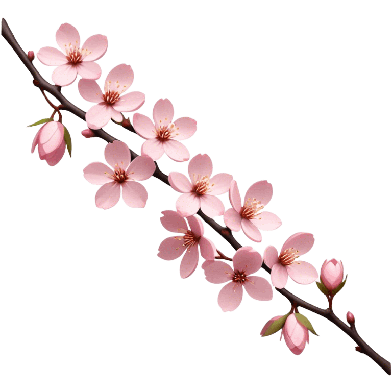 Cinematic Realistic Sakura Flowers on a Branch, depicted as delicate, soft pink blossoms gracefully adorning a slender, gently twisted branch, illuminated by subtle, warm natural light that accentuates their ethereal beauty and transient charm, poetic spring scene emoji