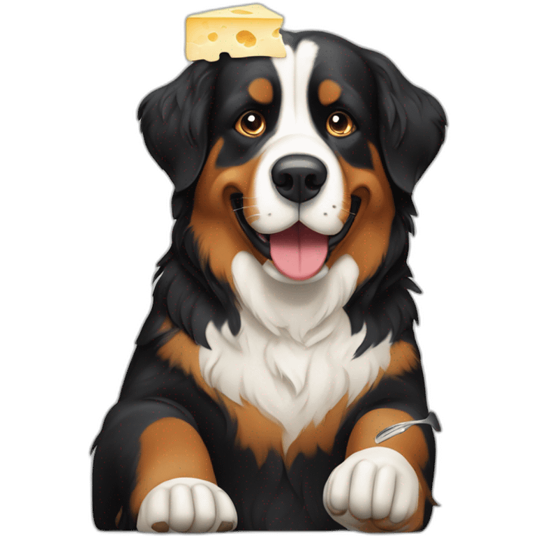 bernese mountain dog eating swiss fondue cheese emoji