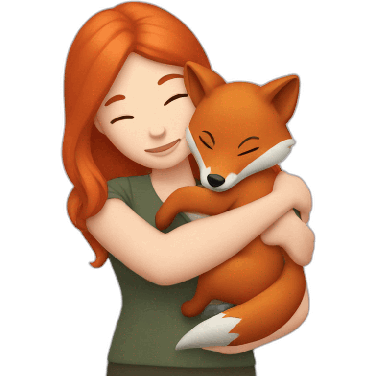 a woman with ginger hair hugging a fox emoji